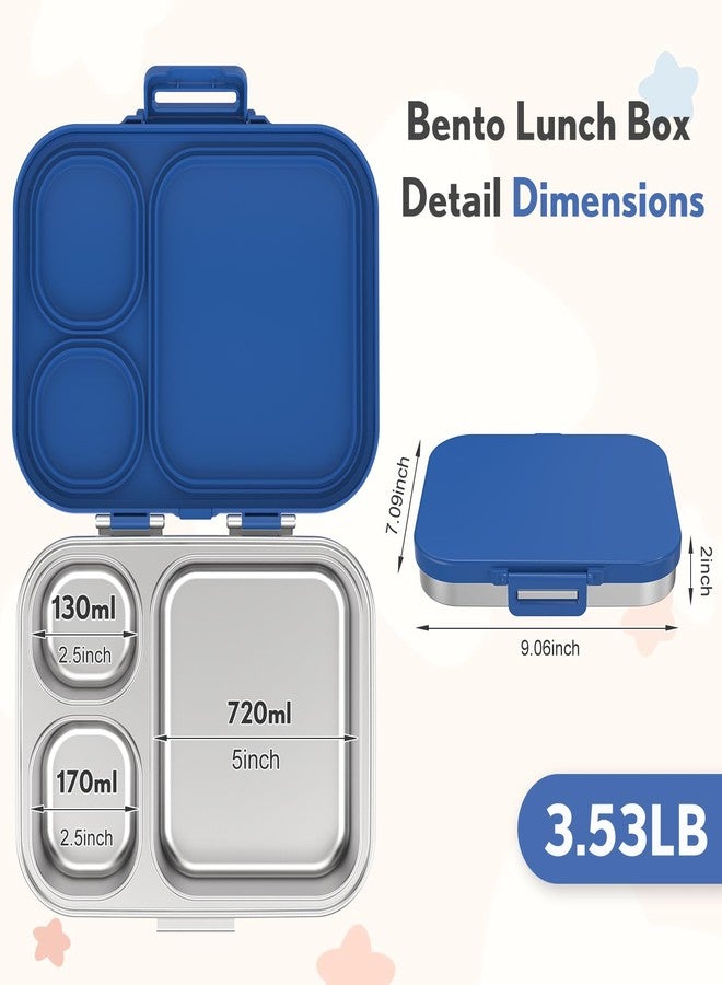 Howeemo Stainless Steel Bento Box Kids, Leak Proof Metal Bento Lunch Box,3 Compartments 304 Stainless Steel Bento Lunch Containers for School and Office, BPA-Free(Blue) - Image 4